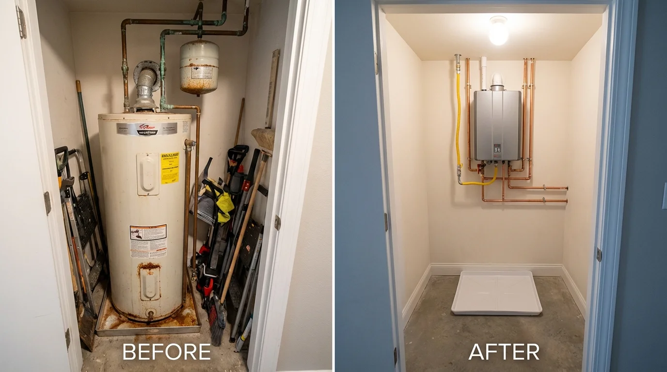 Tank water heater versus wall-mounted tankless unit comparison for Fresno, CA homeowners